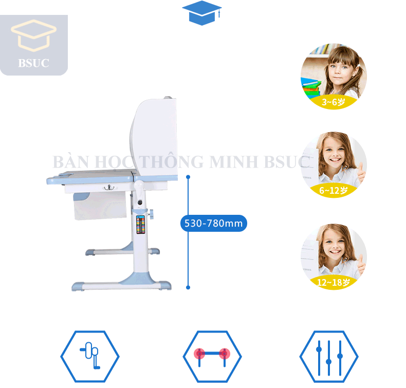 Bàn học thông minh có thể nâng chỉnh chiều cao rất tiện lợi