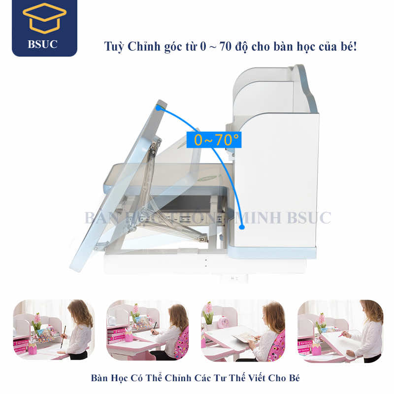 Bàn có thể chỉnh các tư thế viết cho bé