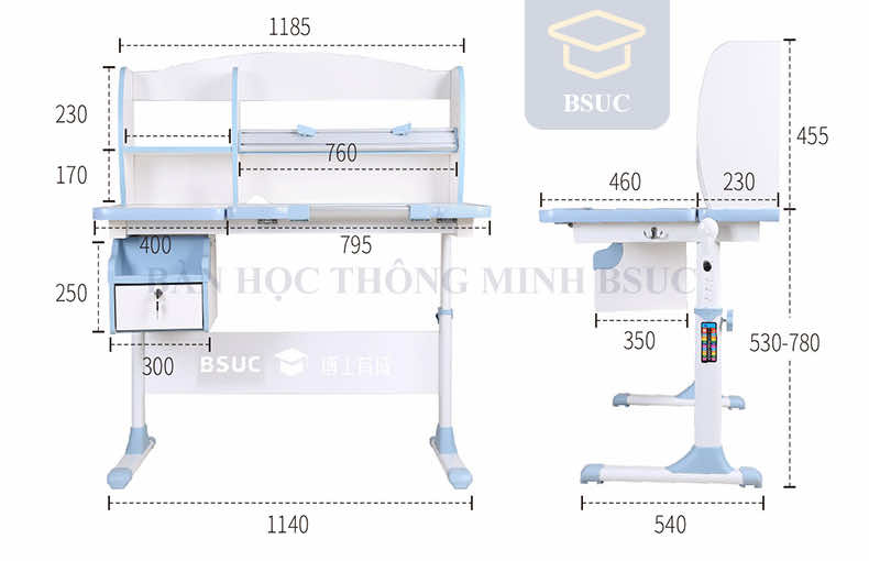 Các kích thước chi tiết của bàn học
