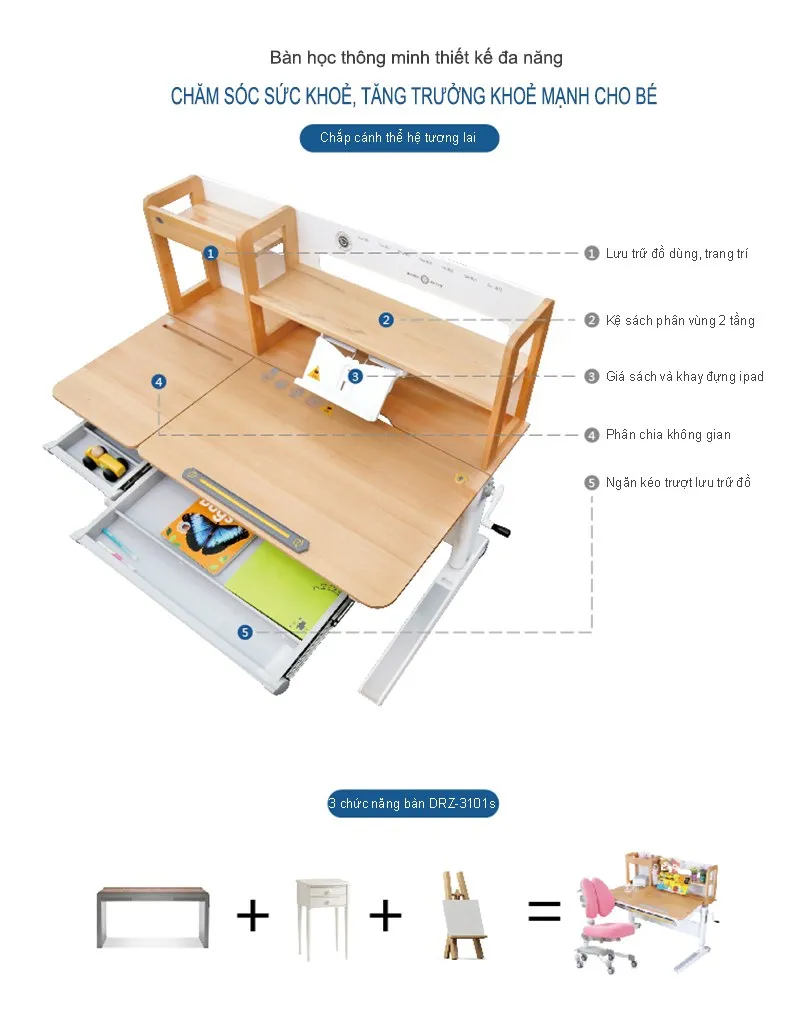 Bàn gỗ thông minh trẻ em DRZ-3101s