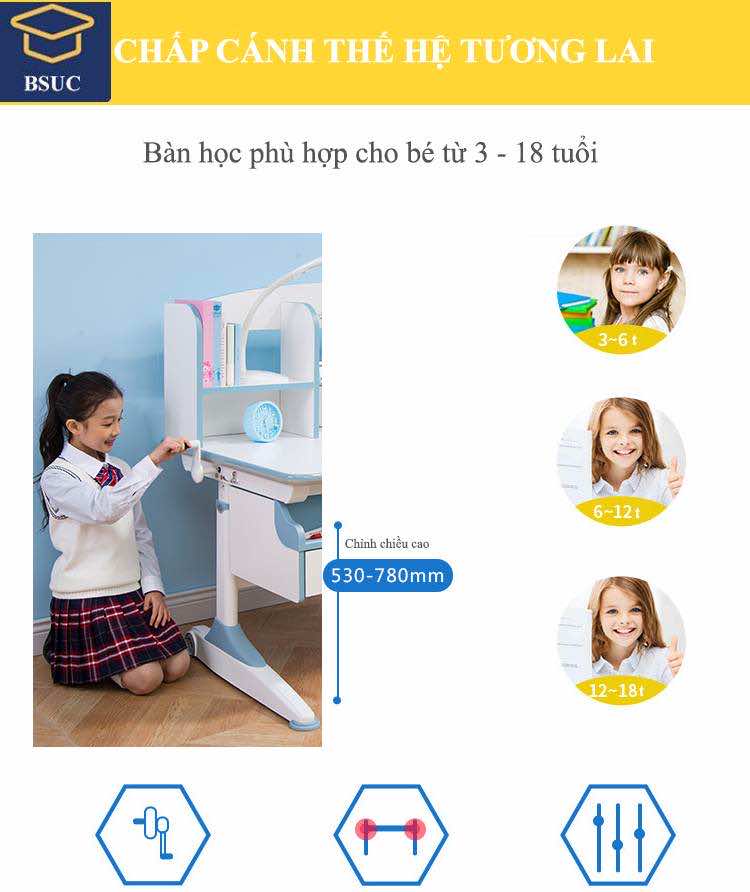 Tuỳ chỉnh chiều cao của bàn học thông minh Tuỳ chỉnh chiều cao của bàn học thông minh