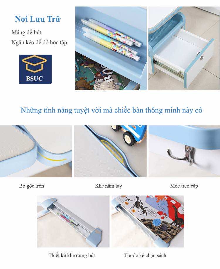 Bàn có nhiều nơi lưu trữ các đồ dùng học tập Bàn có nhiều nơi lưu trữ các đồ dùng học tập