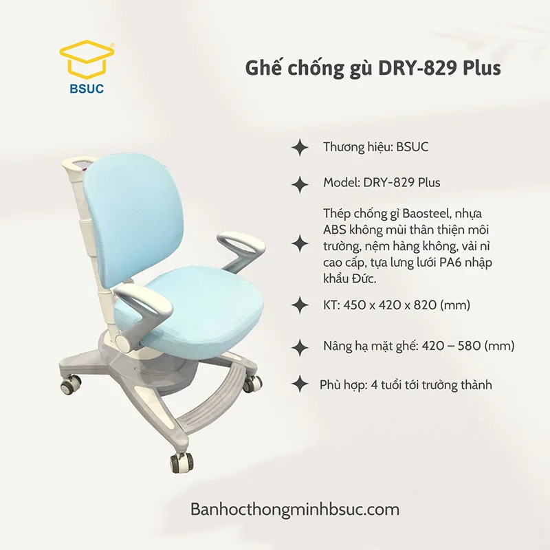 Ghế chống gù lưng tựa lưới thoáng khí DRY-829 Plus 18 Ghế Chống Gù DRY 829 Plus Màu Xanh