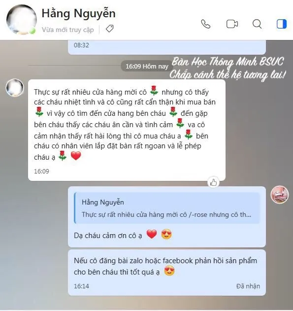 Feedback đầy tin yêu từ khách hàng cô Hằng.