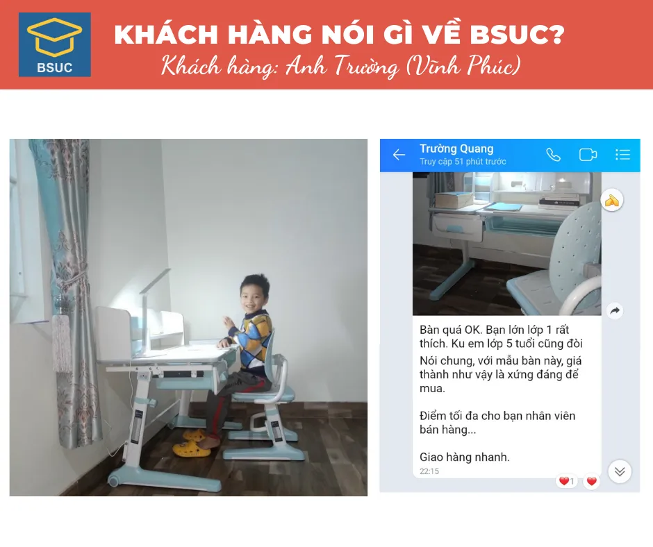 Anh Trường (Vĩnh Phúc) phản hồi tích cực về bàn ghế BSUC.