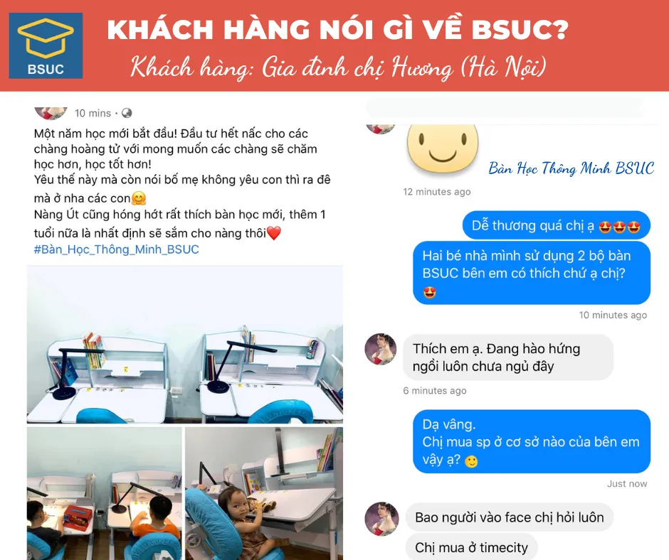 Chị Hương tin tưởng mua cho 2 bé 2 bộ bàn học thông minh Bsuc 