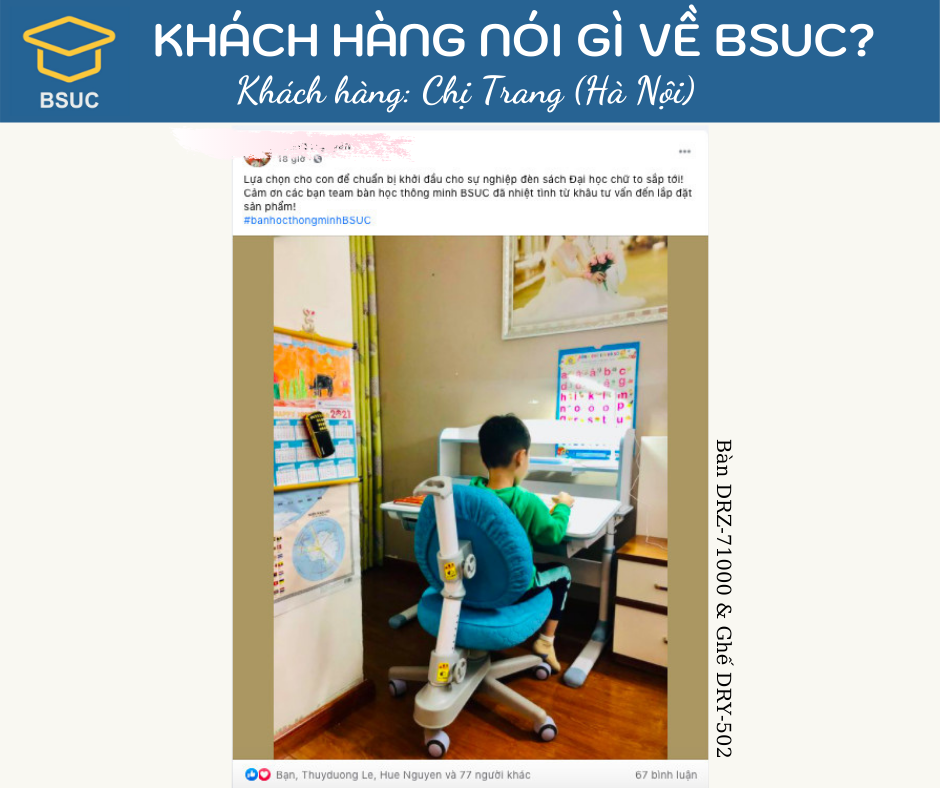 Khách hàng chị Trang (Hà Nội) đầu tư bộ bàn BSUC cho con trai vào lớp 1.
