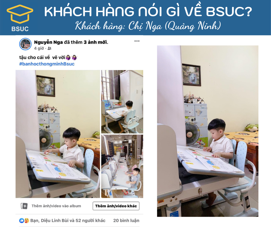 Bé trai nhà chị Nga (Quảng Ninh) say mê sử dụng bàn học thông minh BSUC.
