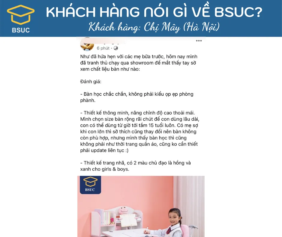 Feedback chi tiết của khách hàng chị Mây (Hà Nội) về sản phẩm BSUC.