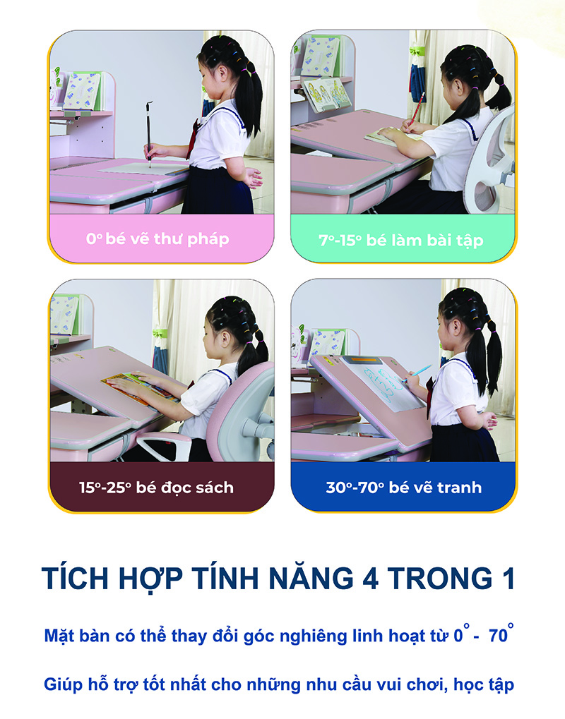TẠI SAO NÊN CHO TRẺ NGỒI HỌC “MẶT BÀN NGHIÊNG”? 3 Góc nghiêng mặt bàn cho bé ngồi học chuẩn