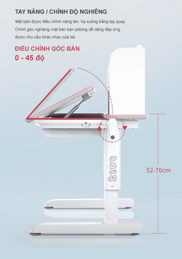 Bàn học có tây nâng và điều chỉnh độ nghiêng dễ dàng Bàn học có tây nâng và điều chỉnh độ nghiêng dễ dàng