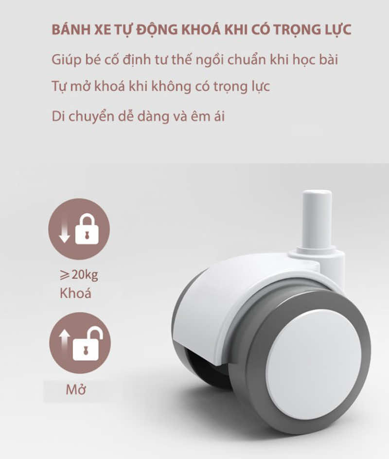 Bánh xe tự động khóa trọng lực giúp bé học tập trung hơn