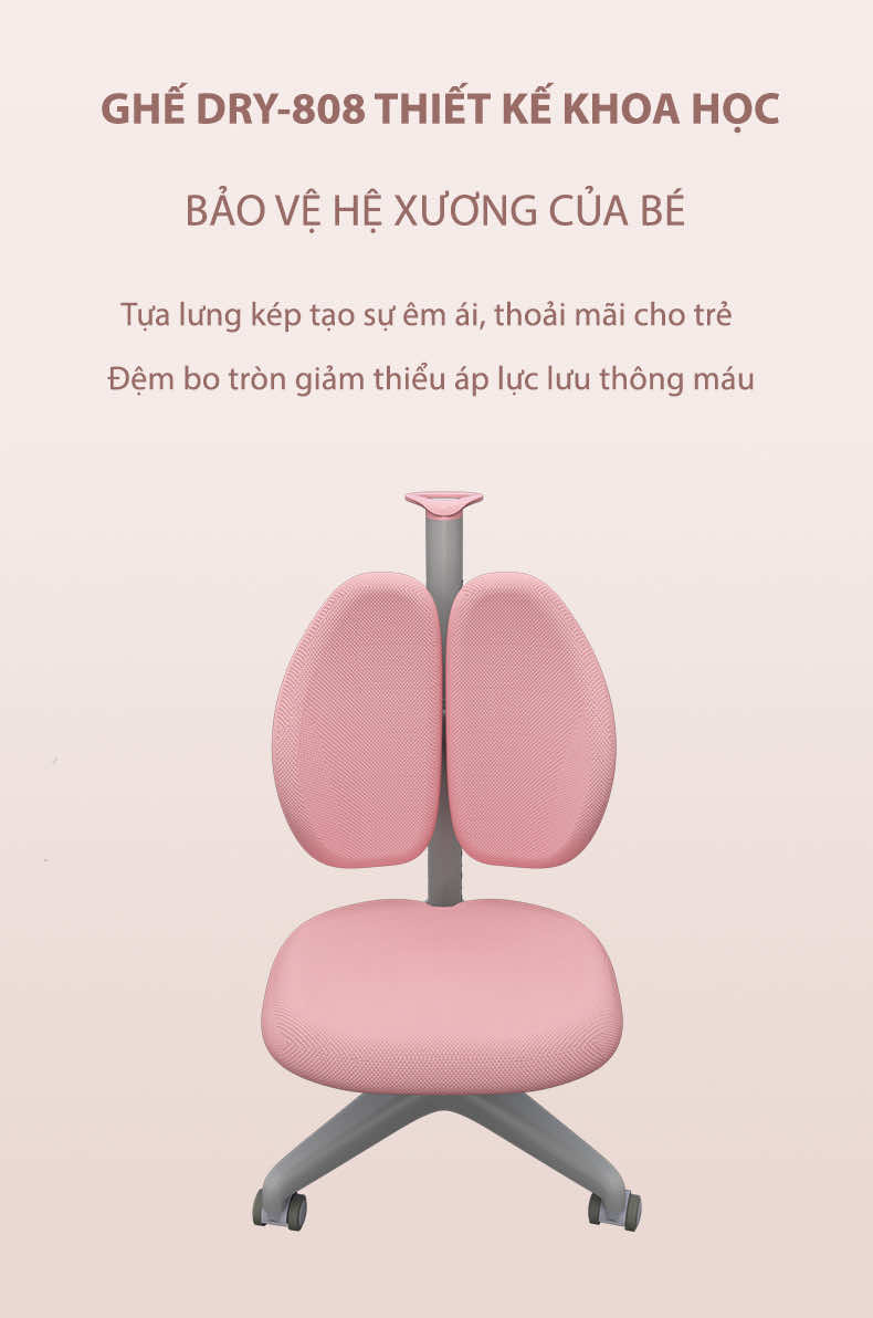 Tự lưng kép tạo sự êm ái và thoải mãi cho trẻ Thiết kế khoa học, bảo vệ hệ xương của bé