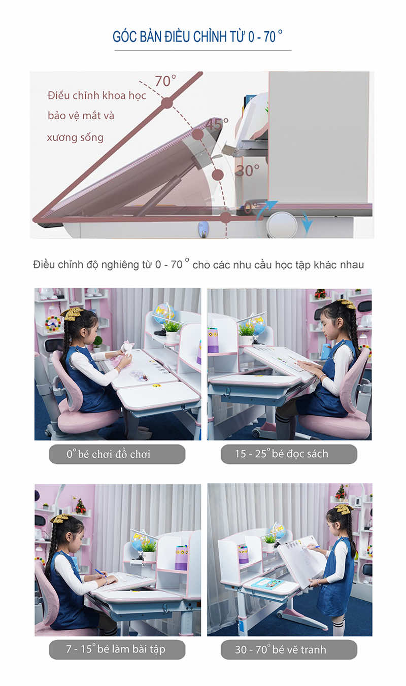 Điều chỉnh độ nghiêng phù hợp nhu cầu học tập của bé Điều chỉnh độ nghiêng phù hợp nhu cầu học tập của bé