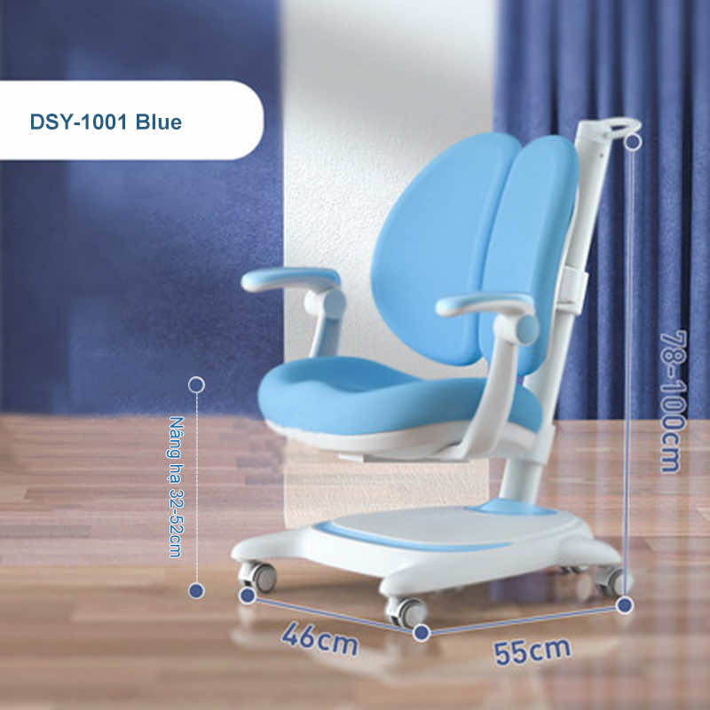 Kích thước và màu xanh ghế thông minh học sinh Model màu xanh và kích thước chi tiết của ghế DSY-1001