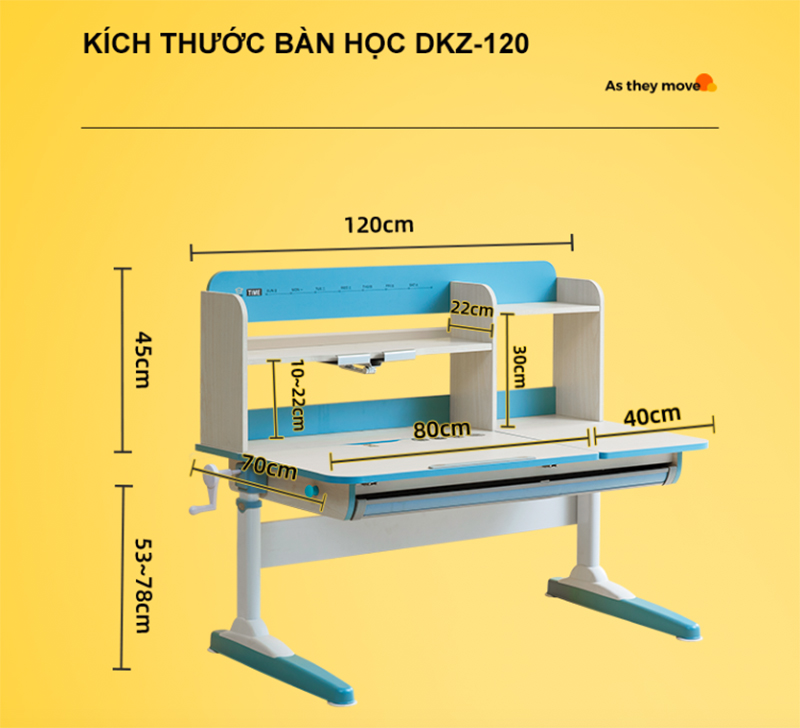 Kích thước bàn học DKZ-120