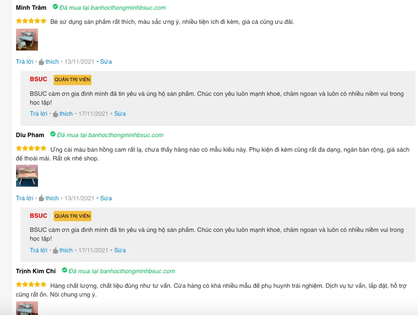 Những vị khách hàng đã feedback về sản phẩm của BSUC
