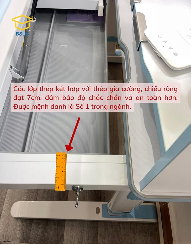 Các lớp thép kết hợp thép gia cường, chiều rộng đạt 7cm, đảm bảo độ chắc chắn, an toàn hàng đầu ngành