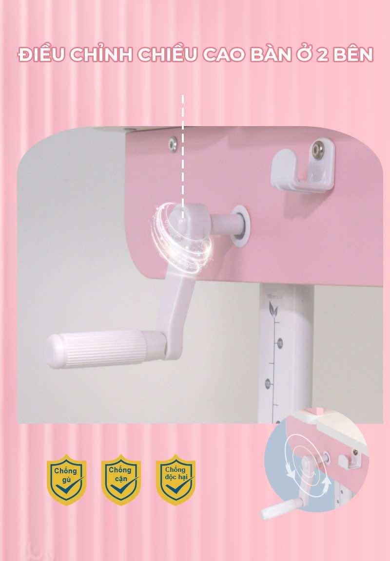 Tay quay nâng hạ chiều cao phù hợp với vóc dáng của bé