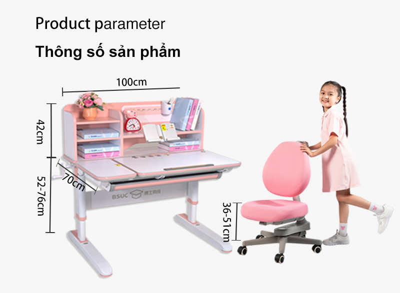 Kích thước của bộ sản phẩm bàn học chống gù