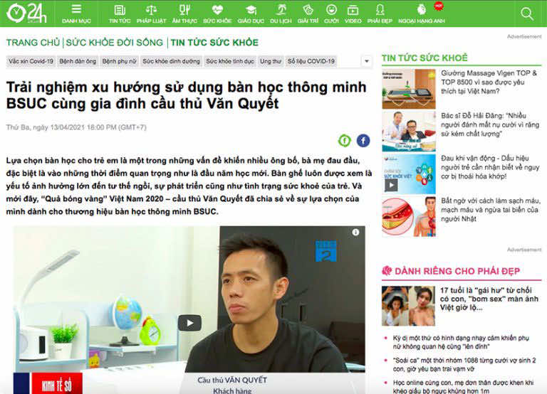 Báo 24h nói về bàn học chống gù BSUC