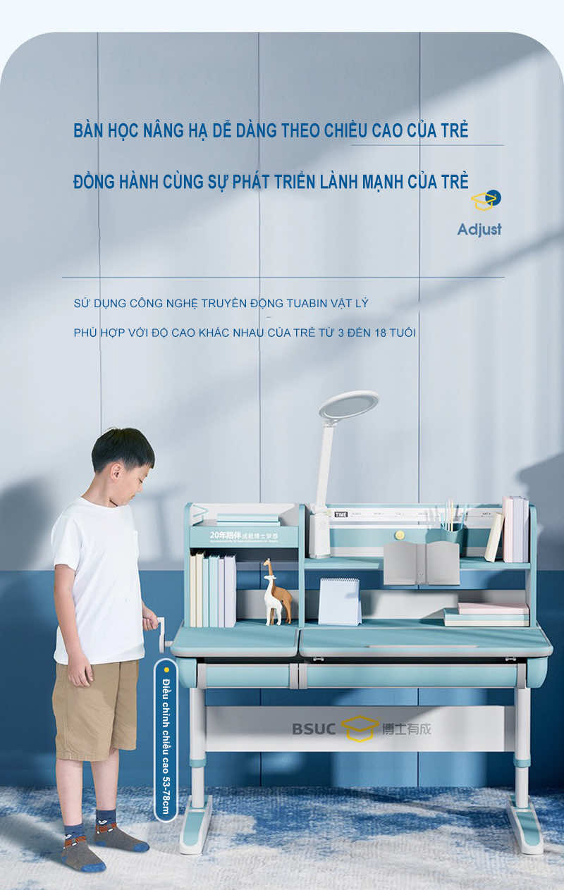 Mặt bàn có thể nâng hạ dễ dàng theo chiều cao của bé Mặt bàn có thể nâng hạ dễ dàng theo chiều cao của bé