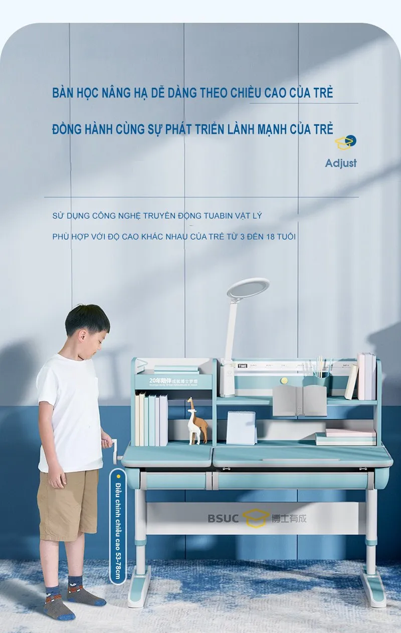 Mặt bàn có thể nâng hạ dễ dàng theo chiều cao của bé