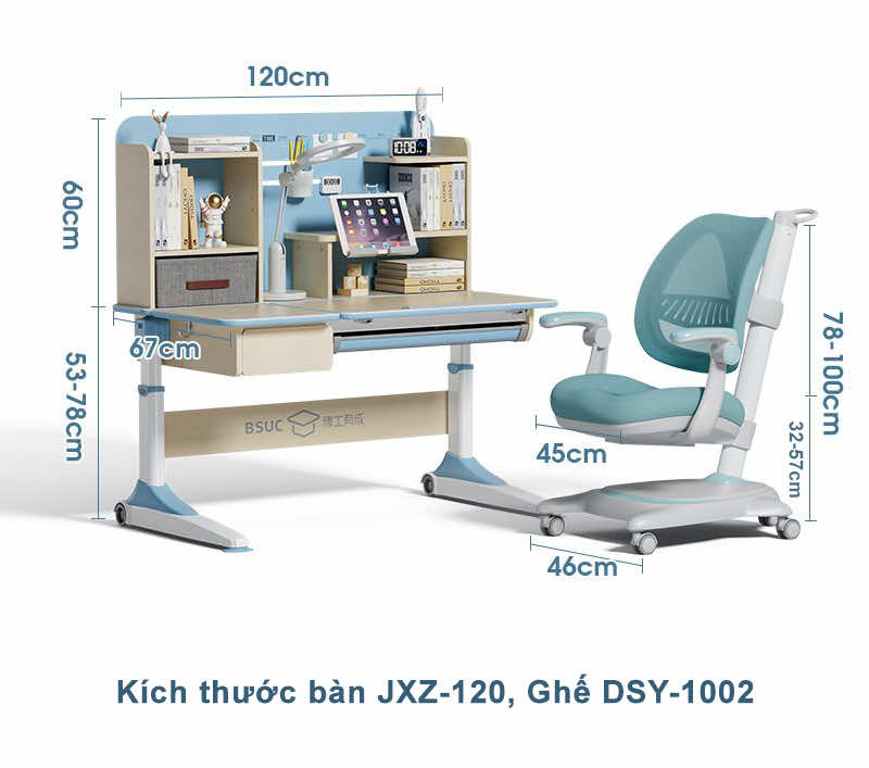 Kích thước bộ bàn ghế JXZ-120 và ghế DA-1002V1