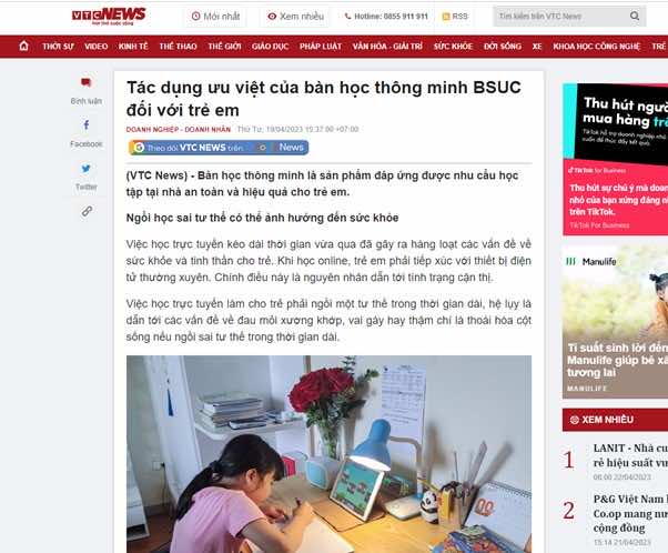 Báo VTC đưa tin về bàn học chống gù cho bé