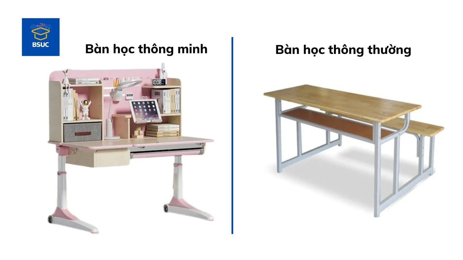 Có 2 loại chính là: Bàn học thông minh và bàn học thông thường. 