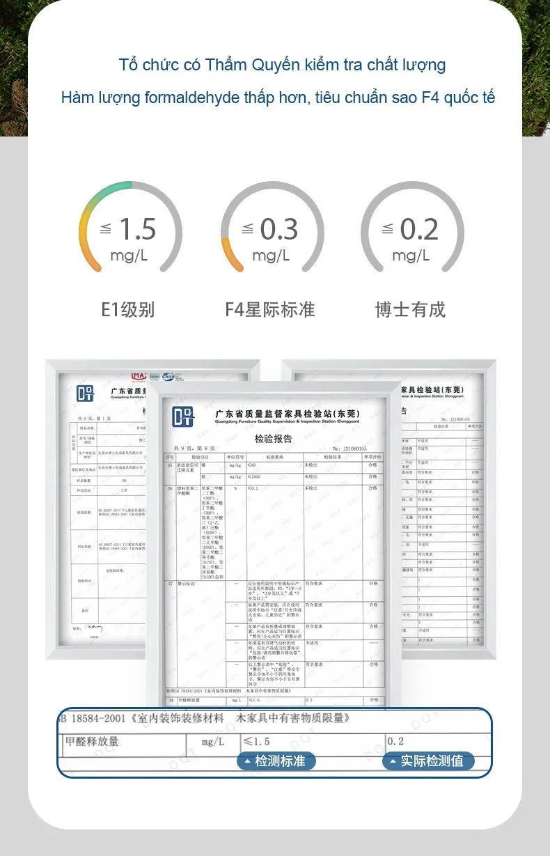 Tổ chức Thâm Quyến cấp giấy chứng nhận hàm lượng Formaldehyde thấp đạt tiêu chuẩn F4 quốc tế
