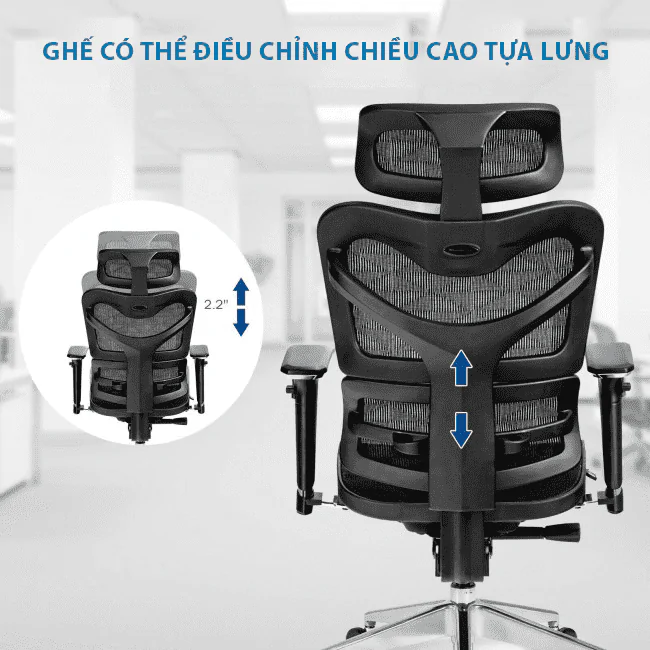 Ghế B-726AL có tính năng điều chỉnh chiều cao 5 cấp độ