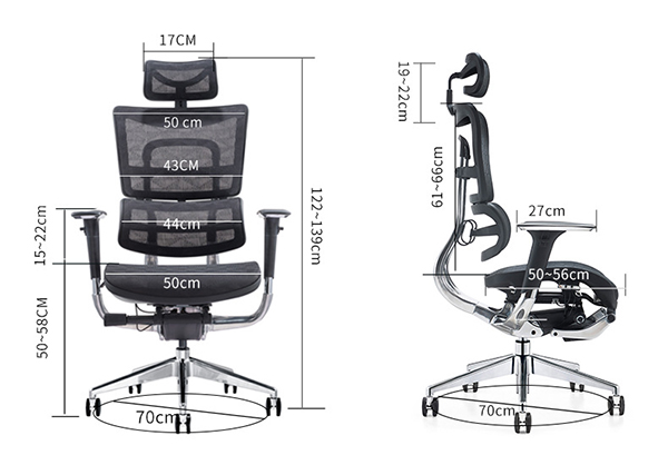 Kích thước ghế công thái học B-801L Kích thước ghế công thái học B-801L