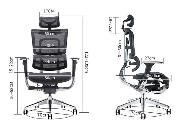 Kích thước ghế công thái học B-801L Kích thước ghế công thái học B-801L