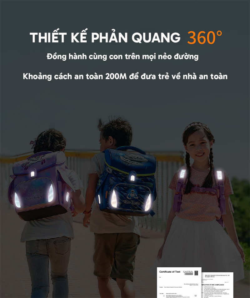 Balo Tiger Family được thiết kế phản quang giúp trẻ an toàn hơn