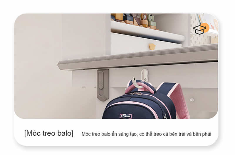 Móc treo balo cho bé ở 2 bên sườn bàn