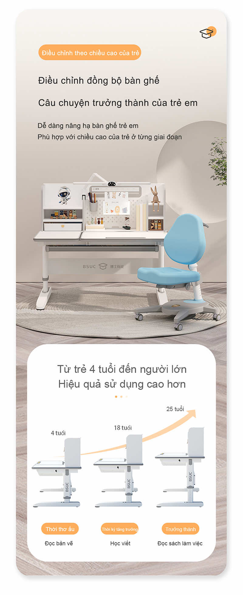 Nâng hạ chiều cao theo chiều cao của bé