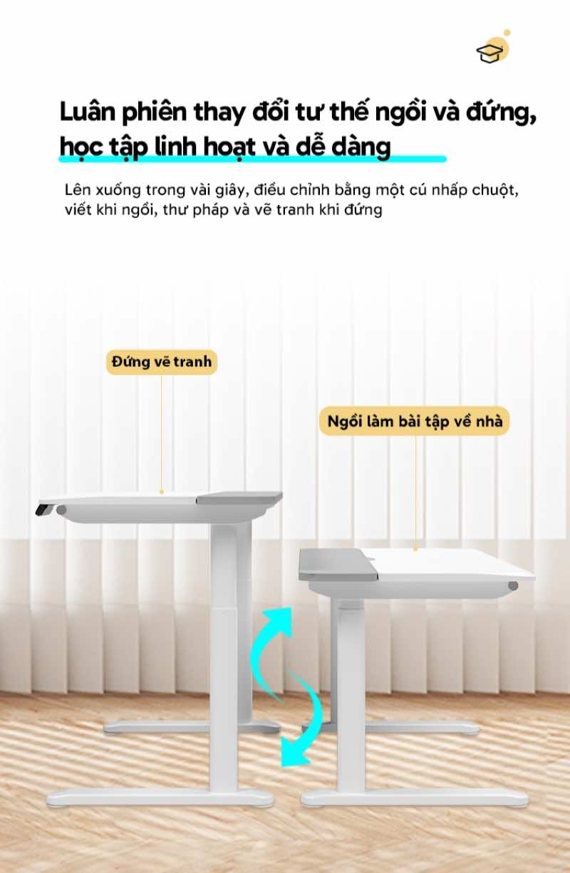 Có thể luận phiên thay đổi tư thế ngồi hoặc đứng khi học, làm việc