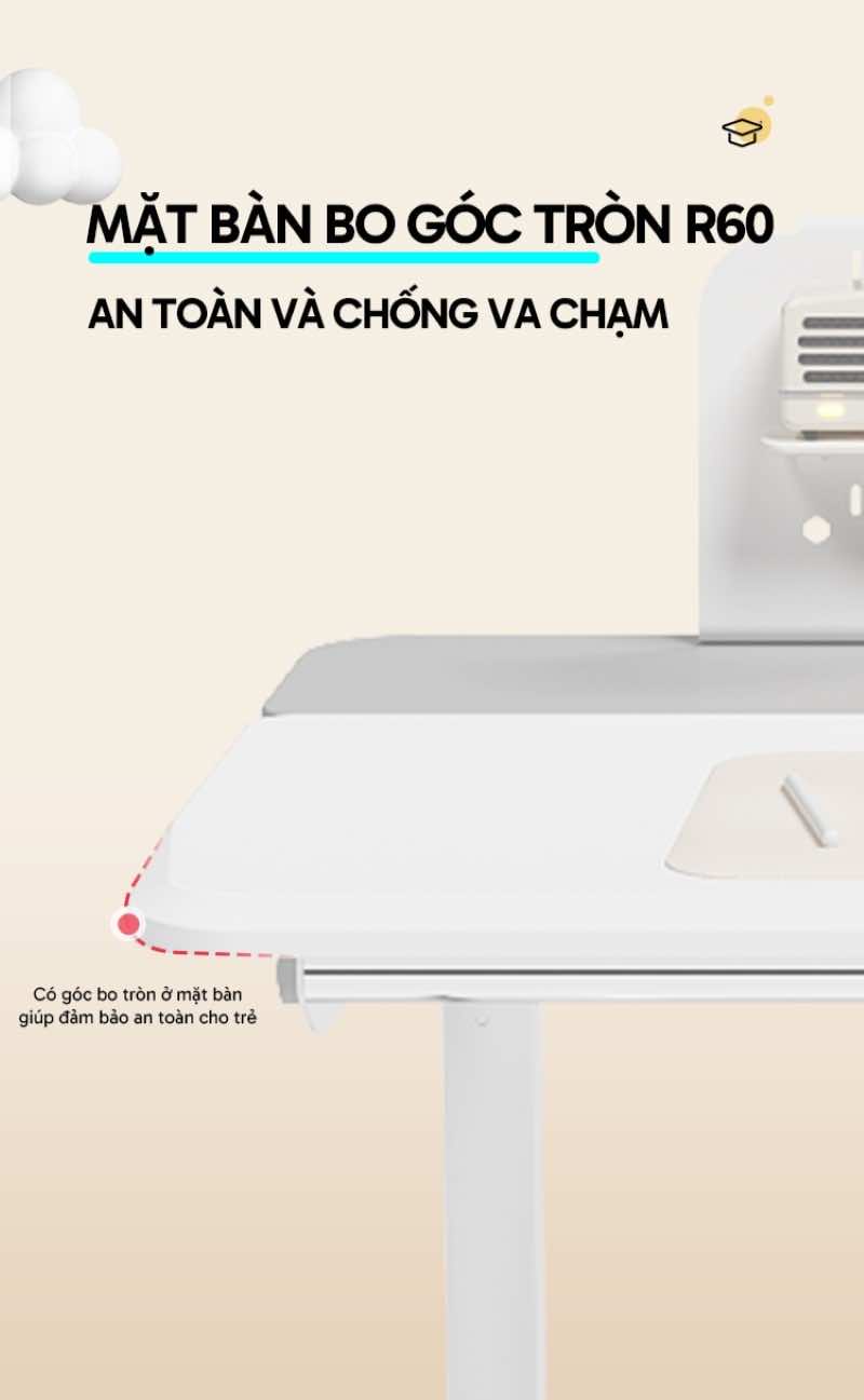 Mặt bàn bo góc an toàn và chống va chạm