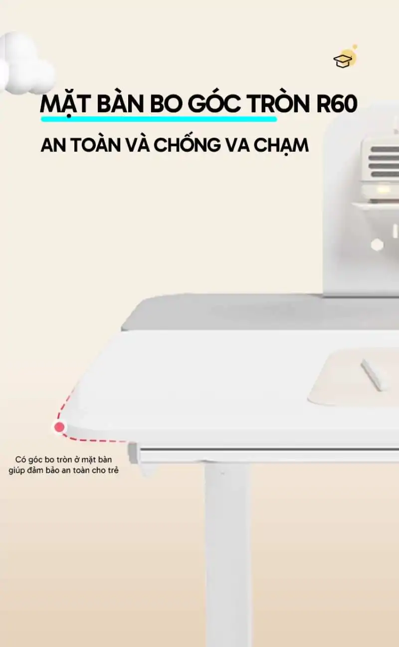 Mặt bàn bo góc an toàn và chống va chạm