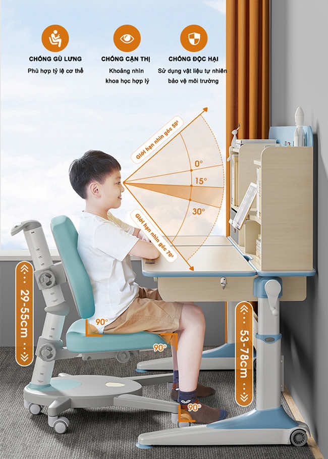 Tư thế ngồi học đúng của con với bộ bàn học thông minh Tư thế ngồi học đúng của con với bộ bàn học thông minh