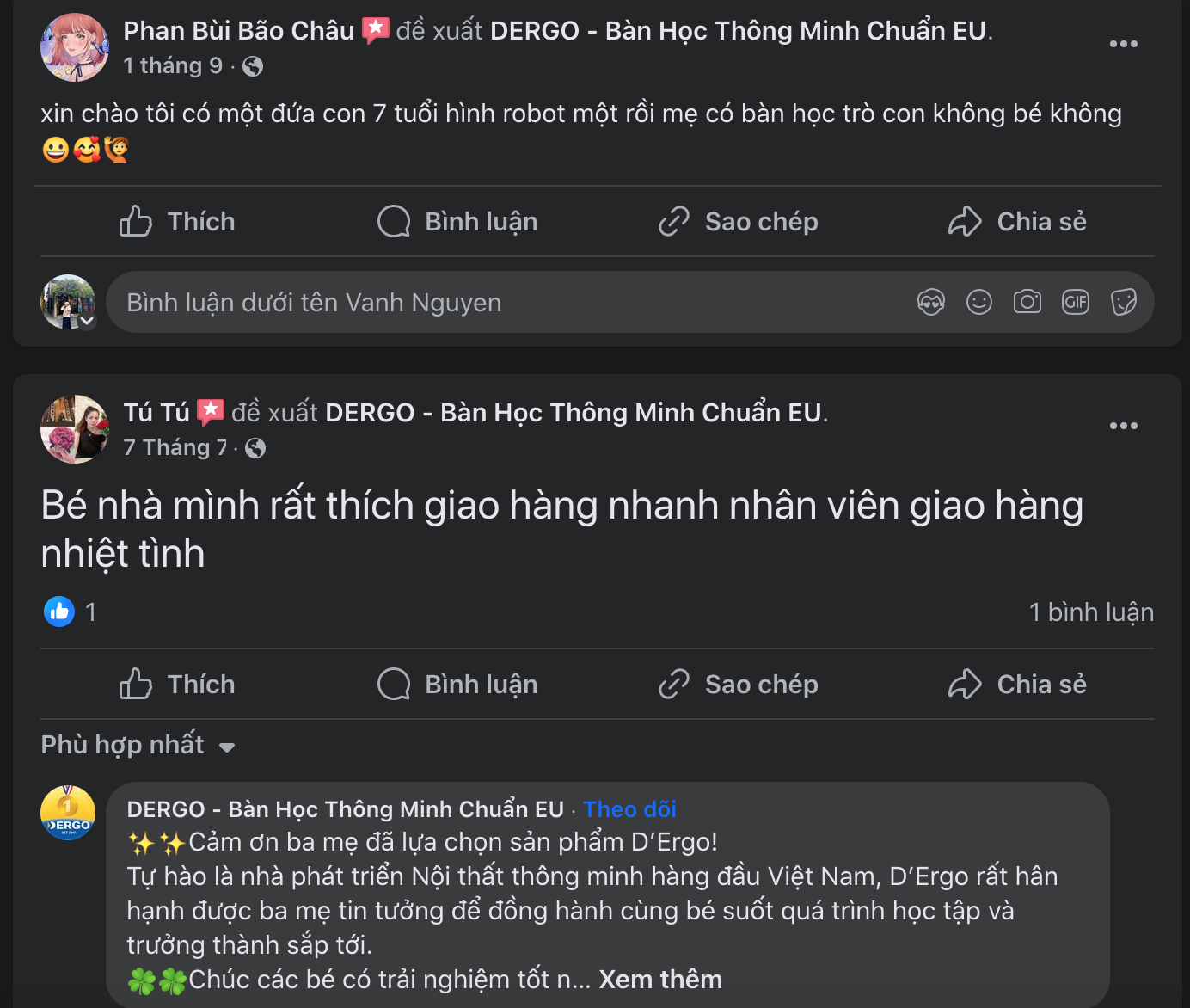 Lượt đánh giá trên Facebook