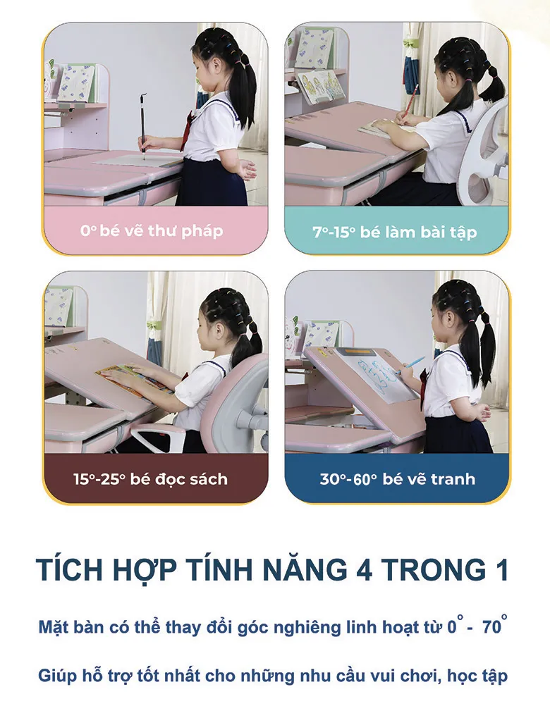 Mặt bàn thông minh có thể điều chỉnh linh hoạt góc nghiêng