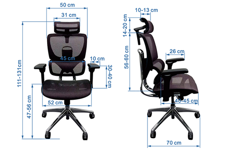 Kích thước của ghế công thái học BC-1018D