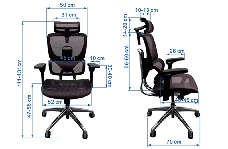 Kích thước của ghế công thái học B-1018D Kích thước của ghế công thái học B-1018D