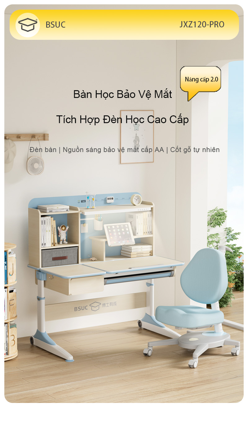 Bàn học bảo vệ mắt tính hợp đèn học cao cấp Bàn học bảo vệ mắt tính hợp đèn học cao cấp