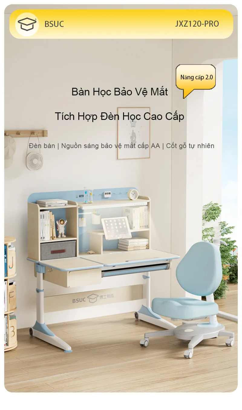 Bàn học bảo vệ mắt tính hợp đèn học cao cấp Bàn học bảo vệ mắt tính hợp đèn học cao cấp