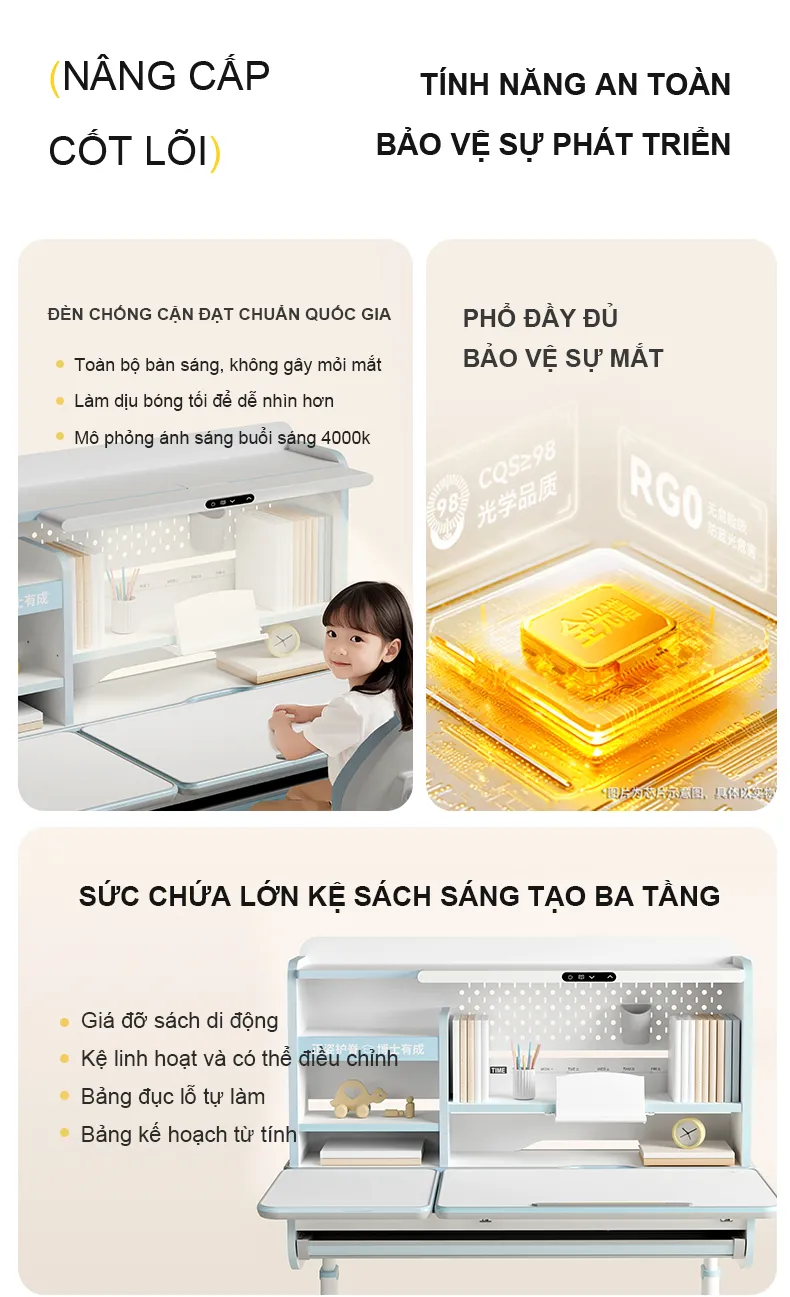 Bàn học chống gù tích hợp đèn học Ultra-12009 21 Tính năng an toàn, bảo vệ sự phát triển của trẻ