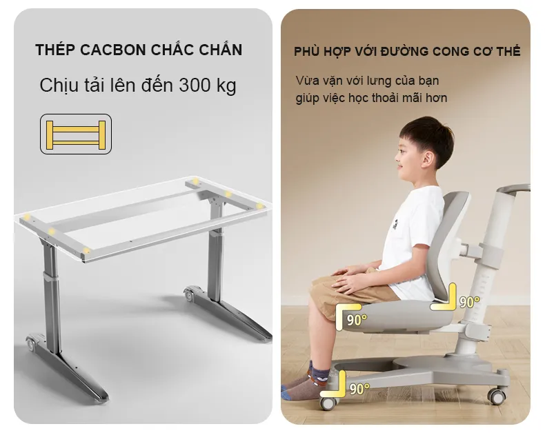 Bàn học chống gù tích hợp đèn học Ultra-12009 22 Thép cacbon chắc chắn, chịu tải lên tới 300 kg