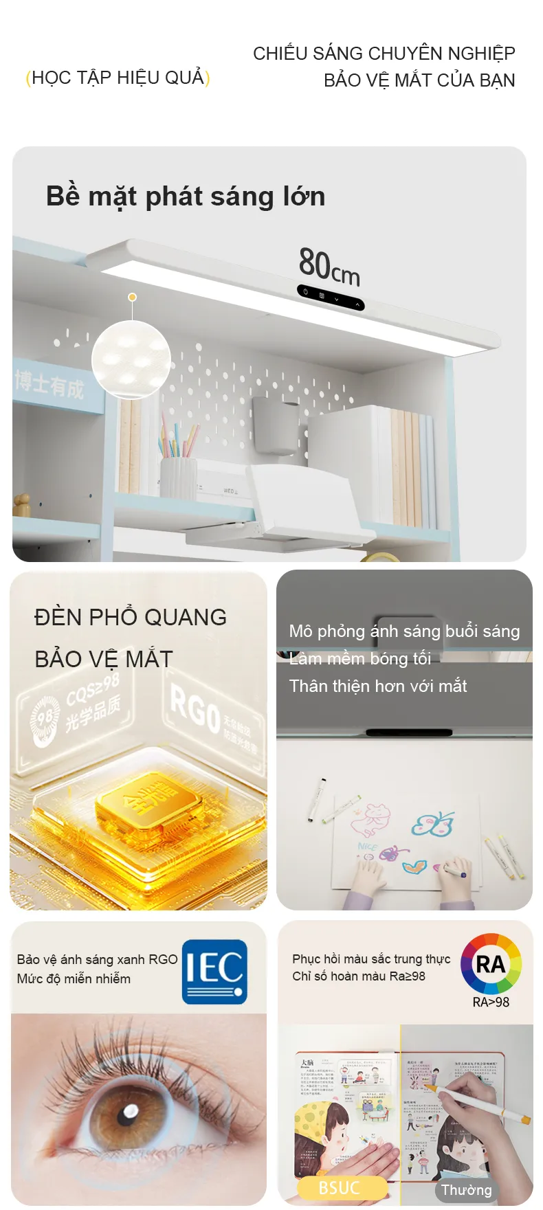 Bàn học chống gù tích hợp đèn học Ultra-12009 24 Chiếu sáng chuyên nghiệp, bảo vệ mắt của bạn